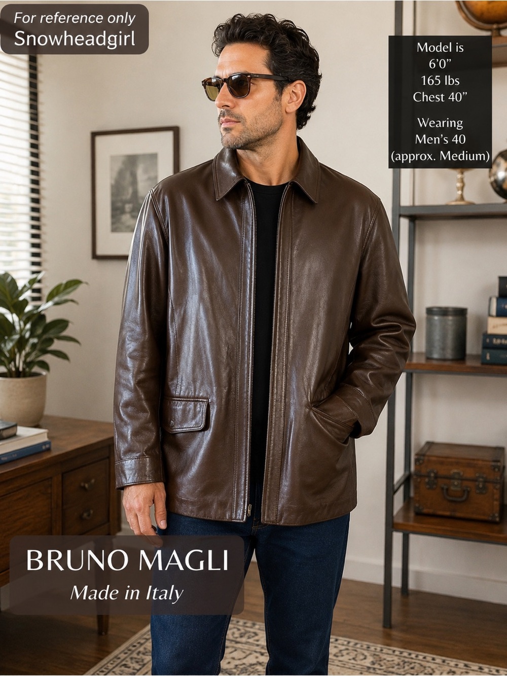 Vintage Bruno Magli Men’s Brown Leather Jacket Size 40 Made in Italy
